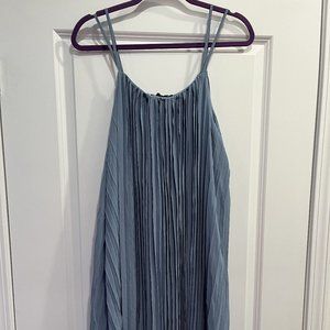 Aakaa Blue Accordion Chiffon Maxi Dress